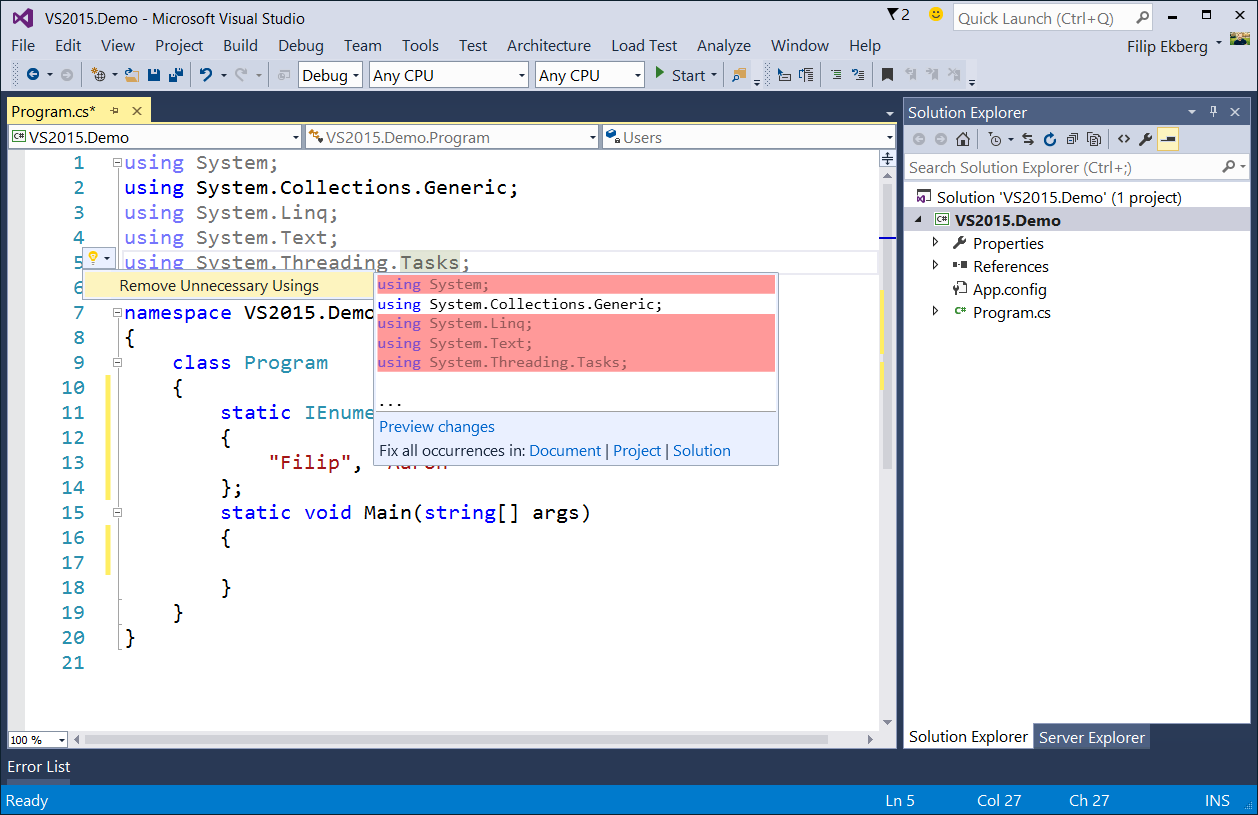Visual Studio 2015
